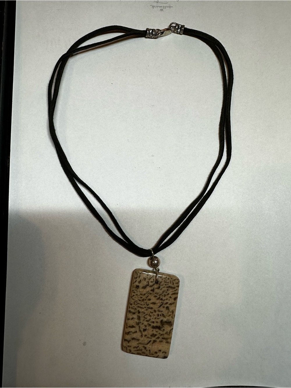 Vintage Graphic Granite Sordawalite Gemstone Rectangle Pendant Leather Cord Neck